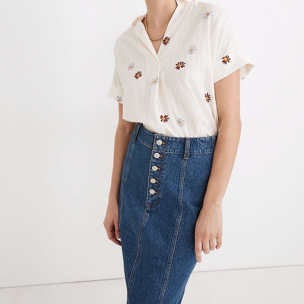 Madewell Daisy Printed Courier Button-Back Shirt in Stripe